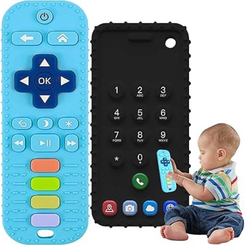 Teething Toys for Babies, 2 Pack Mobile Phone & Remote Control Teether for Toddler Infant, 3-6 Months 6-12 Months Toys, Boy Girl Chew Toys