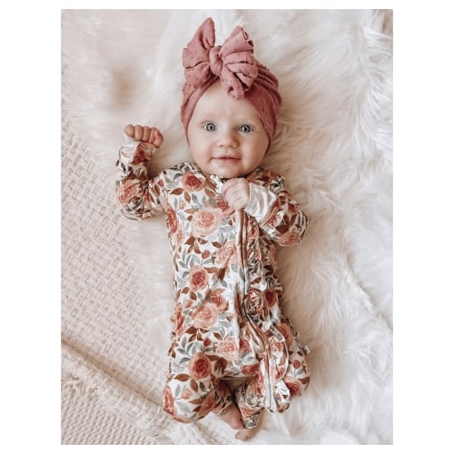Dusty Pink Floral Baby Pajamas | Ruffle Romper - Harp Angel Boutique