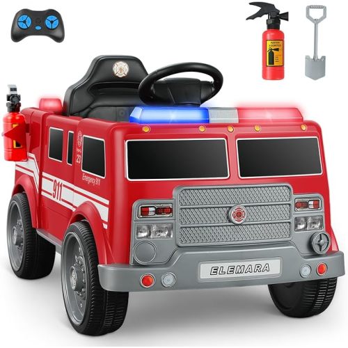12V Ride on Fire Truck, Battery Powered Toddler Electric Vehicle w/Parent Remote Control,Ride on Car for Kids,Siren-Call,walkie-talkies, Flashing Lights,Fire Extinguishers, Bluetooth,Music,UBS