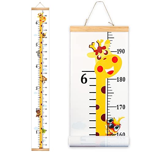 Mibote Baby Growth Height Chart Handing Ruler Wall Decor for Kids, Canvas Removable Height Growth Chart 79" x 7.9" (Giraffe)