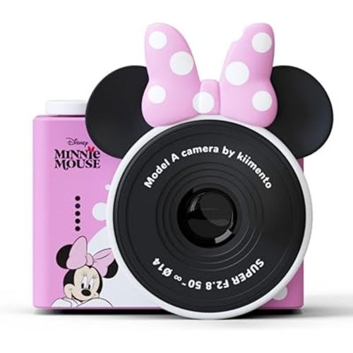 Minnie Mouse Mini Kids Toy Digital Camera & Video Camcorder for Ages 3-5, Teens and Adults, Selfie Lens, 20+ Filters, 12MP, 32GB, 1.55" Screen, Hand Made Strap - Model A by kiimento