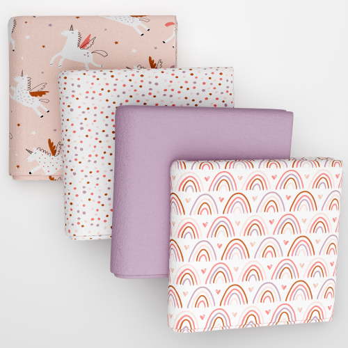 Parent's Choice Cotton Flannel Receiving Blankets for Baby Girls, Rainbow, 4-Pack
