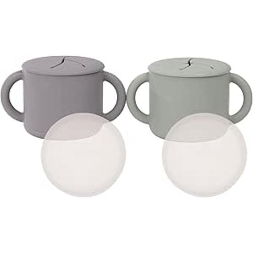 WeeSprout Snack Containers, Food Grade Silicone Cups, Spill-Proof Tops For Toddlers and Babies, Premium Hard Plastic Travel Lids, Dishwasher Safe, Set of 2 Snack Catchers