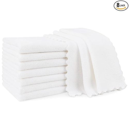 Orighty Burp Cloths for Baby 8 Pack - Super Soft & Absorbent Coral Fleece Baby Burp Cloth, 20x10 Inch Gentle Large Burping Rugs for Babies Sensitive Skin, Burping Cloths for Newborn Essential, White