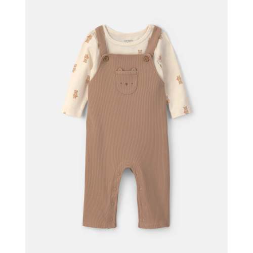 Baby 2-Piece Bear Long-Sleeve Overall Set - Brown