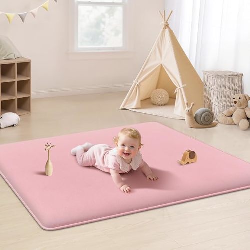 Papamama 1.3" Thick Baby Play Mats for Floor, 50x50 Playpen Mat, Ultra Soft Plush Nursery Rug for Baby Girl, Crawling Rug with Non-Slip Backing Safe for Toddlers/Infants, Yoga & Tatami Use(Pink)