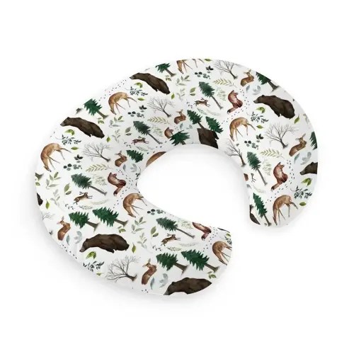 HawSkgFub Woodland Forest Animals Creatures Nursing Pillow Cover for Baby Boys, Pine Tree Bear Fox Deer Leaf Breastfeeding Pillow Slipcover, Nursing Pillowcase for Newborn Infant, Cover Only