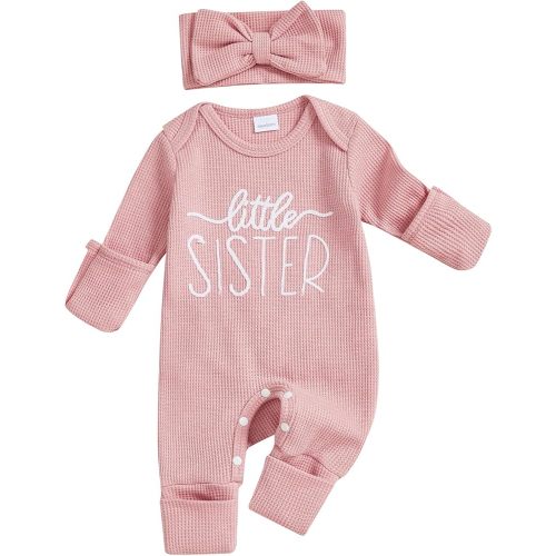 allshope Infant Baby Girl Fall Outfit Sweatshirt Romper Little Sister Lil Sis Long Sleeve Jumpsuit Newborn Clothes (Little Sister Color Pink, Newborn)