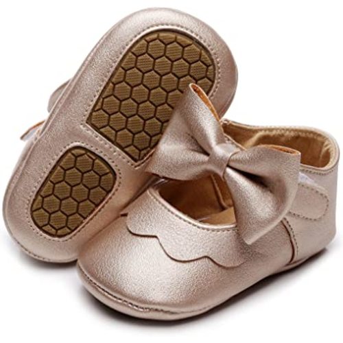 HONGTEYA Infant Baby Girls Mary Jane Flats Non Slip for Toddler First Walkers Soft Sole PU Leather Crib Shoes Sneaker Wedding Party Christmas Princess Dress Shoes Baby Moccasins Girls