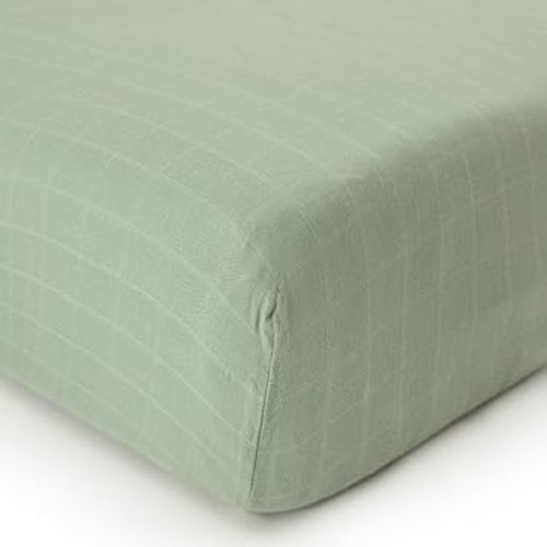 Organic Muslin Fitted Crib Sheet - Organic Crib Sheet for Standard Crib and Toddler Mattresses, Soft and Breathable, Solid Sage Green, Boho Baby, 28”x52”