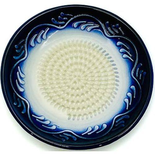 Premium Ceramic Garlic Grater Plate Set - Blue Gradient Floral