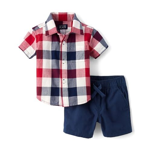 The Children's Place Baby Boys' And Newborn Short Sleeve Button Down Shirt and Shorts 2 Piece Set