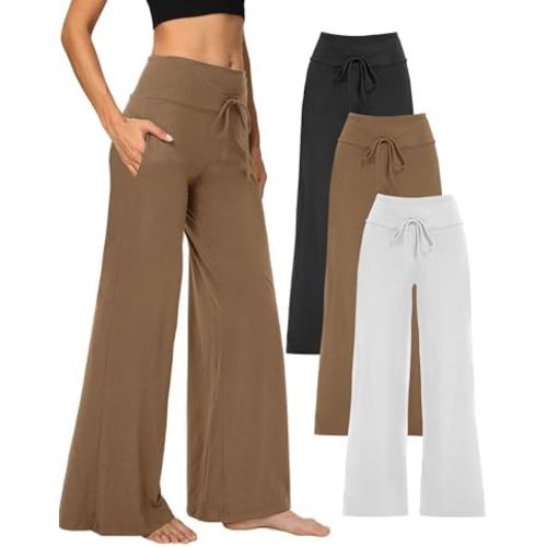 1/3 Pack Wide Leg Yoga Pants for Women, Comfy Lounge Pajama Sweatpants Loose Causal Palazzo with Pockets