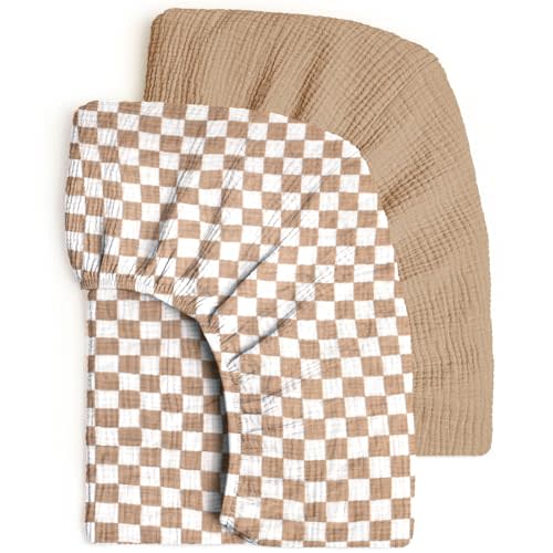 lulumoon Fitted Crib Sheets 2-Pack: Soft Muslin Cotton for Standard Crib - Vintage Plaid Pattern for Baby Boys Girls Nursery Bedding & Gift