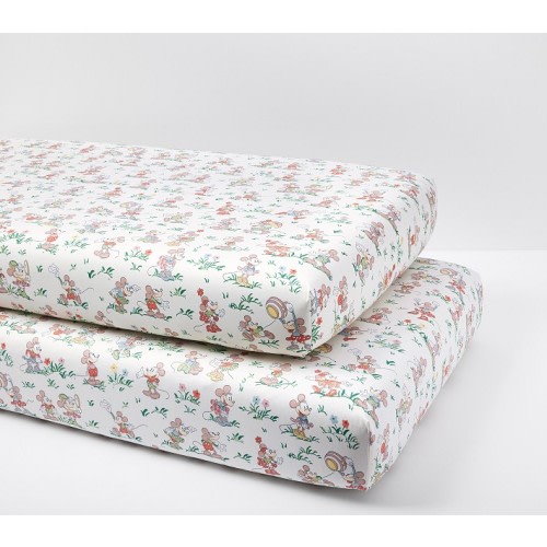 Disney Home x Sanderson Mickey Mouse and Minnie Mouse Garden Organic Cotton Crib Fitted Sheet