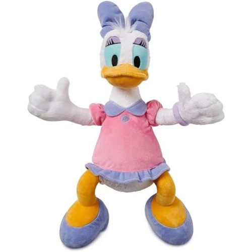 DISNEY STORE Official Daisy Duck Medium Soft Toy for Kids, Cuddly Character with Fuzzy Texture and Embroidered Details in Pink and Purple Dress, Disney Plushy Suitable for All Ages.