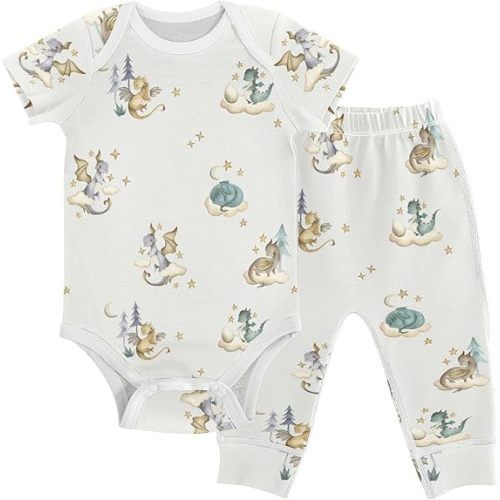 vvfelixl Baby Clothes Set - Cute Cartoon Pattern Bodysuits & Pants Set - Unisex 0-24 Months