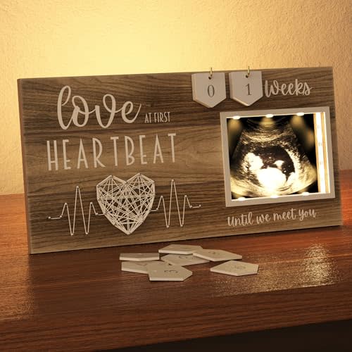 LED Illuminated Baby Sonogram Picture Frame - Countdown Weeks Feature, 4"x3" Ultrasound Photo for Pregnancy Announcements, Gender Reveal, Baby-Shower, New Mom Gifts, Keepsake for Expecting Parents