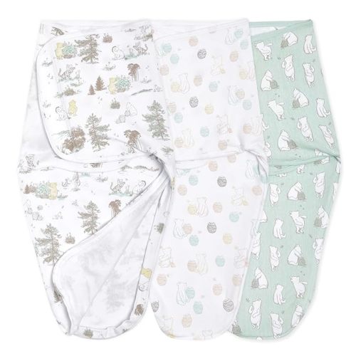 aden + anais, Cotton Knit Baby Wrap, Newborn Wearable Swaddle Blanket, 3 Pack, Winnie, 0-3 Months - Small/Medium - Cotton Knit (1.0 TOG) - With Zipper