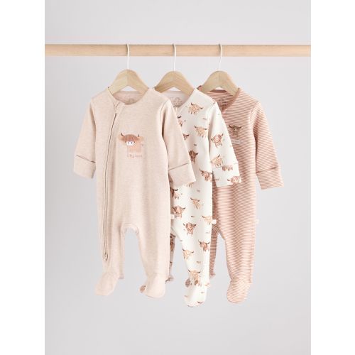Neutral Hamish Baby 100% Cotton Sleepsuits 3 Pack (0mths-2yrs)
