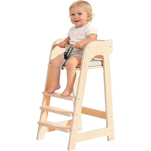 ROBUD Wooden High Chair for Toddlers, Highchair for Adjustable Seat Height & Footrest Levels, High Chairs for Babies and Toddlers with Removable Cushion for Nursery, Dining, Studying, Restaurant,WG419