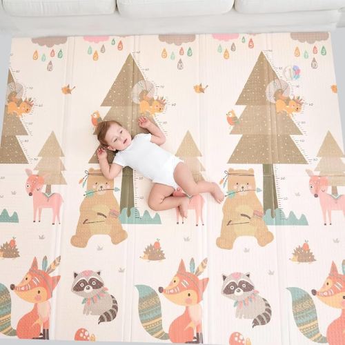 Tapis de jeu pliable pour bébé 198,1 x 150 x 1 cm LXIAOY – Tapis d'éveil pliable imperméable portable pour l'extérieur et les voyages pour nourrissons, bébés, tout-petits (beige)