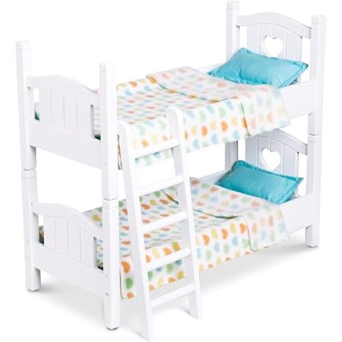 Melissa & Doug Mine to Love Wooden Play Bunk Bed for Dolls up to 18 inches-Stuffed Animals - White (2 Beds, 17.4”H x 9.1”W x 20.7”L Assembled and Stacked)
