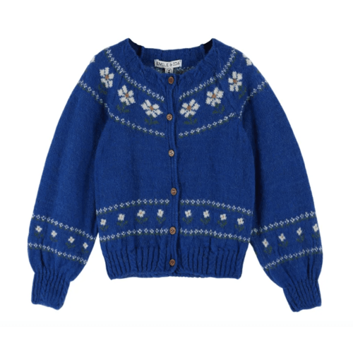 Emile et Ida - Cardigan Marguerite Laine - Royal blue | Smallable