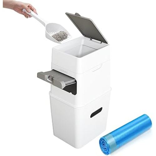 Neakasa PooGuard Litter Disposal Bin, 9.2L Trash Can for Cat Litter, Dog Waste & Diapers, with Viewing Window, Wider Opening, and 4-Month Refill Bag (White)