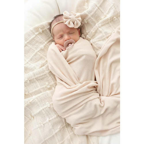 Oatmeal Bamboo Waffle Oversized Swaddle Blanket | Caden Lane