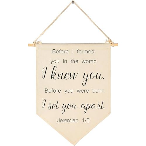 Christian Bible Verses Art-Scripture Flag Sign Present for Baby Newborn Boys Girls Kids-Banner Pennant Wall Decor Gift for Nursery Bedroom Playroom -Baby Present Shower-New Home Christmas Gift