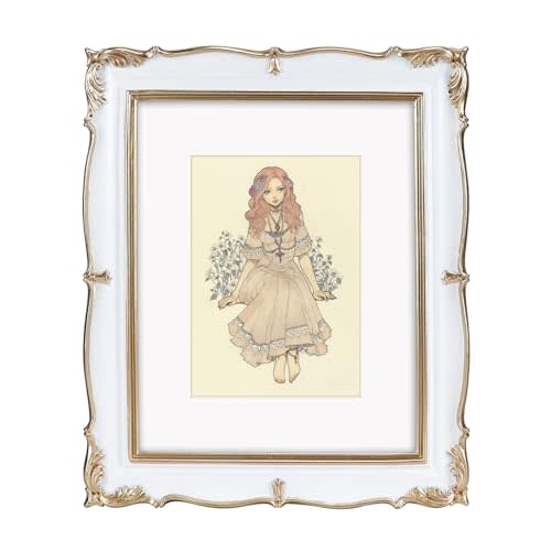 PHAREGE Vintage Picture Frame 8x10 White Gold, 8 by 10 Ornate Decorative Antique Frame with Mat for 5x7 Photo, Fancy Matted Frame for Desktop or Wall, Horizontal or Vertical