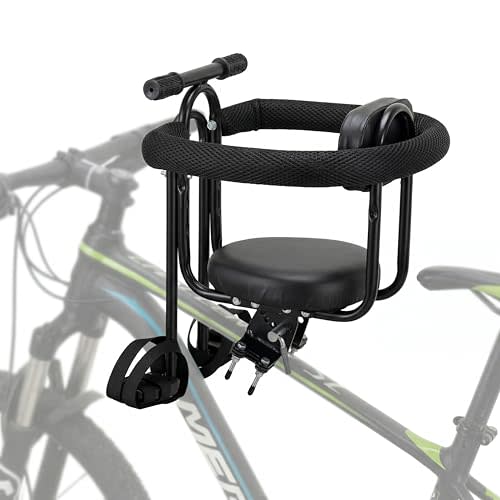 Toddler Bike Seat Front Mounted,Child Bicycle Saddle for Adult Bike,Kids Bike Seats for Mountain/Road/Cruiser Bikes, Kid Front Carrier,Full Guardrail,Safe & Comfortable for Baby 1-4 Yrs,Max Load 55lbs