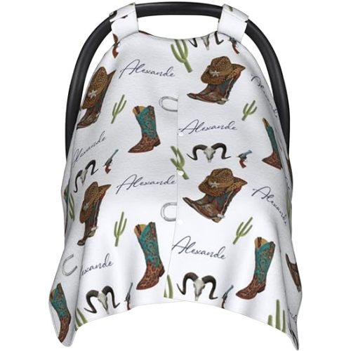Personalized Baby Car Seat Canopy for Babies with Name, Custom Cowboy Western Stroller Car Seat Covers for Boys, Nursing Carseat Cover for Breastfeeding, Car Seat Canopies for Newborn