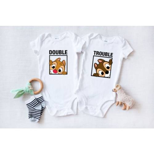 Twins Baby ONESIES® Brand Bodysuit- Double Trouble Chipmunk Bodysuit - Twins Pregnancy Reveal - Baby Shower Twins Gift Funny Matching Twins - Etsy