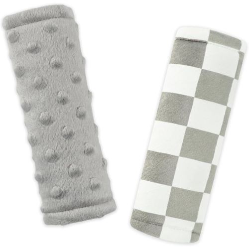 DILIMI Baby Car Seat Belt Covers, 2Pcs Carseat Shoulder Strap Pads, Soft Minky Car Seat Neck Covers, Newborn Car Seat Strap Protectors, Stroller Strap Covers for Baby Kids, Grey Checkered