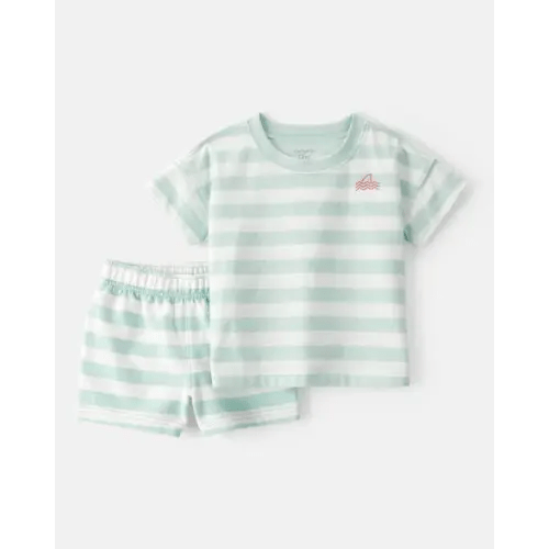 Baby Boy 2-Piece Shark Striped Top & Short Set - Blue/Ivory | Carter's