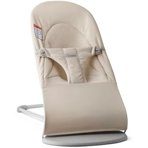 BabyBjörn Bouncer Bliss, Light Beige, Woven/Jersey, Tri-Fabric | 2-in-1 Adjustable Baby Bouncer Seat and Toddler Chair, Newborn to Toddler (8-29 lbs), 4 Positions, Lightweight & Portable