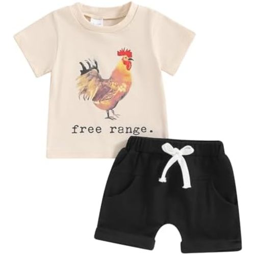 Toddler Baby Boy Summer Clothes Country Farm Short Sleeve Western T-Shirt Tops Jogger Shorts Set