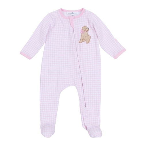 Puppy Playtime Applique Zip Footie - Pink