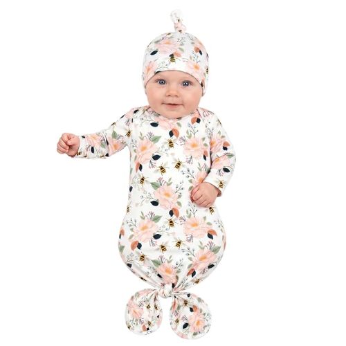 Mikccer Baby Gowns, Stretchy Newborn Nightgown with Folding Glove 0-6 Month