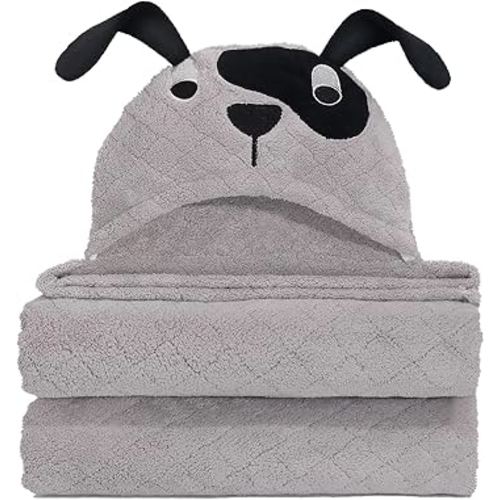 Baby Boy Bath Towels, Animal Hooded Toddler Towel for Boys,50 x 32 Inches,Super Soft Absorbent Premium Coral Fleece Luxuriously Thick for Kids,Grey Puppy