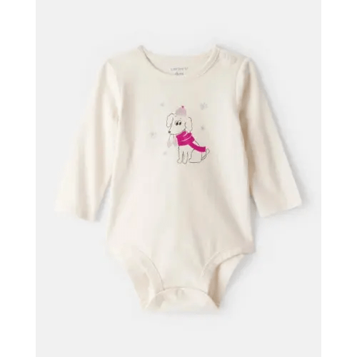 Baby Girl Dog Long-Sleeve Graphic Bodysuit - Cream | Carter's