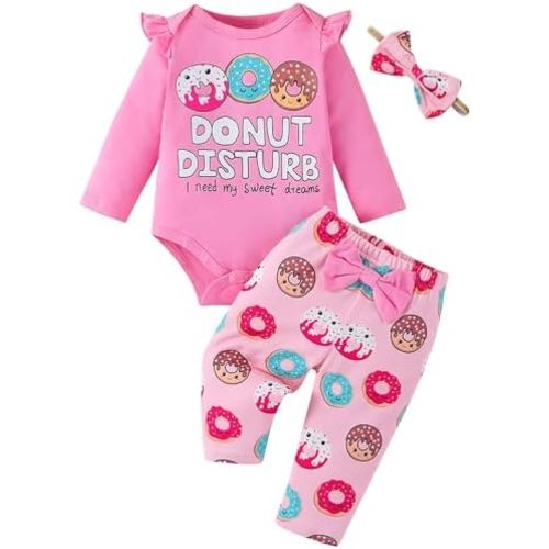 Fullfamous Baby Girl's 3pc Frill Long Sleeve Romper and Pant Set