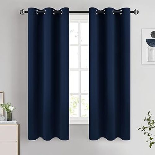 COSVIYA Curtains 63 inch Length 2 Panels Grommet Room Darkening,Thick Polyester Light Blocking Insulated Thermal Navy Blue Curtain Drapes for Bedroom/Living Room,38x63 inches