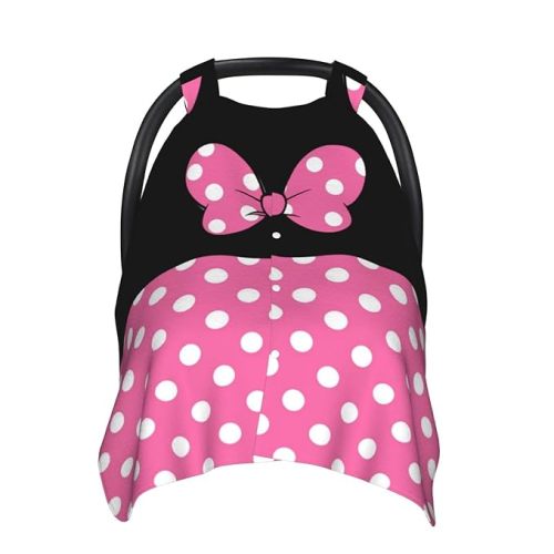 Pink Black Bow Polka Dot Car Seat Canopy Cover, Universal Fit for Infant Car Seats,Breathable,Multi-Use Nursing Cover, Gift Ready