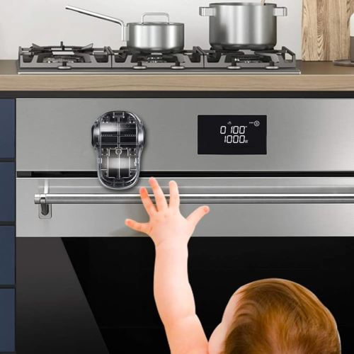 EUDEMON Child Safety Heat-Resistant Oven Door Lock, Oven Front Lock for Kids Easy to Install, Use Adhesive,No Screws or Drill (1 Pack,Clear-Black)(ONLY for Flat Surface)