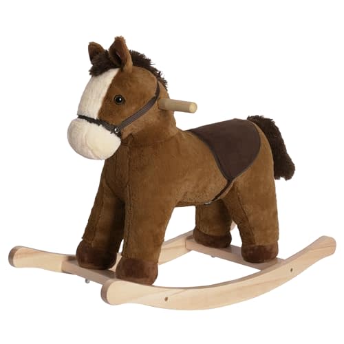 Rocking Horse, Dark Brown Horse Rocker for Toddlers 18M+, Plush Ride on Horse Toy with Realistic Sound,Soft Stuffed Filling, CPC Certified