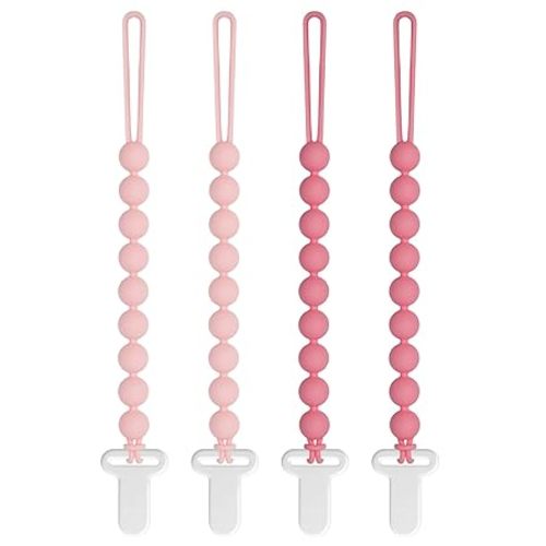 Pacifier Clips Baby Girls - Draklary 4 Pack Paci Clip Silicone Soothe Baby Binky Holder for Newborn Essentials Shower Birthday Gift