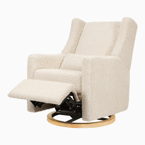 babyletto Kiwi Electronic Recliner and Swivel Glider - Almond Teddy Loop With Light Wood Base
